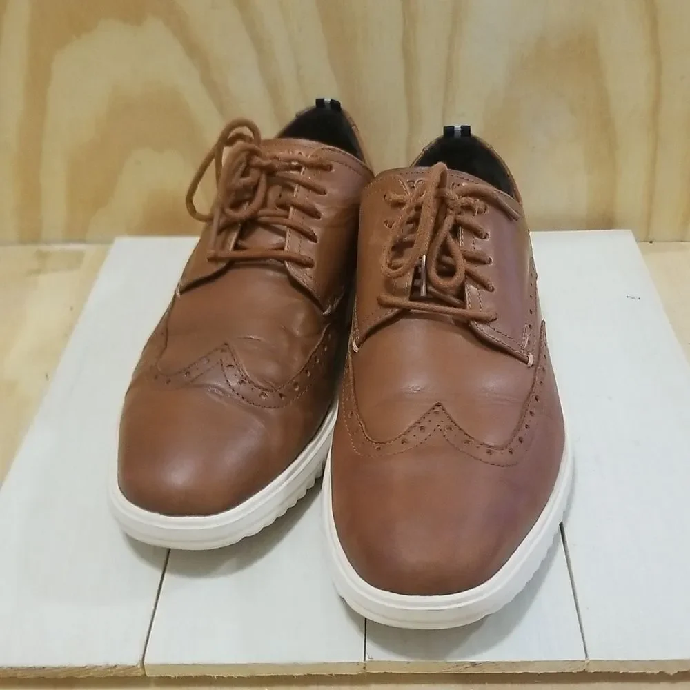Cole Haan Grand+ Tan/Ivory Leather Wingtip Oxfords Sz 11